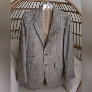 Middishade 60's Wool Tan Gray Plaid Suit Jacket Tailored In U.S.A.
